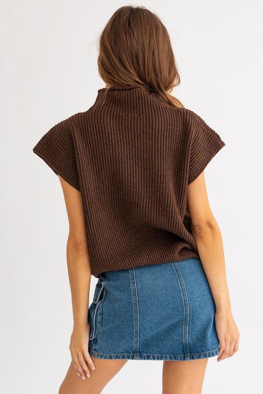 Turtle Neck Power Shoulder Sweater Vest Sweaters