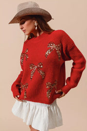 SO ME All Over Ribbon Sequins Christmas Holiday Sweater | Sweaters Daverri Fashions