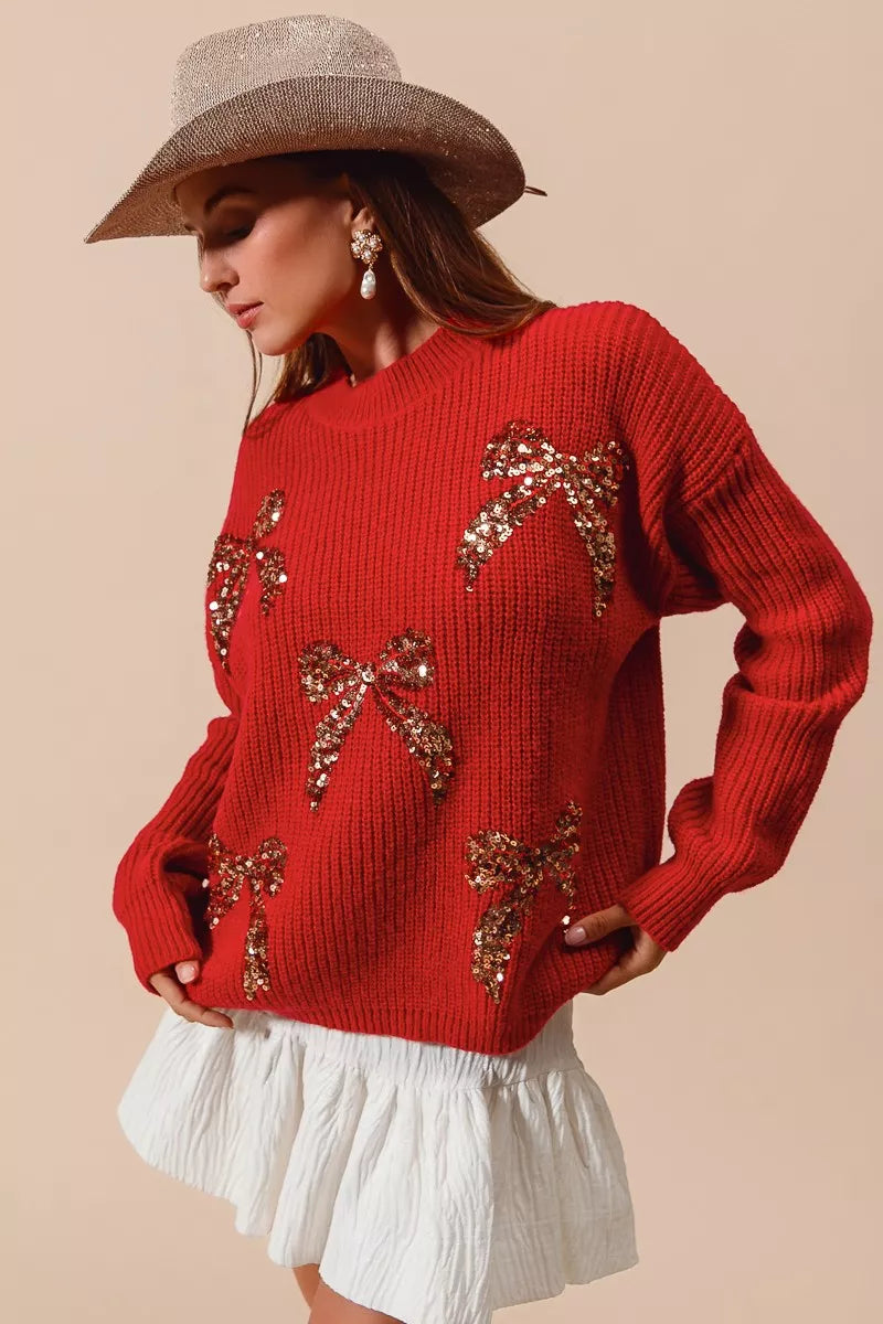 SO ME All Over Ribbon Sequins Christmas Holiday Sweater | Sweaters Daverri Fashions