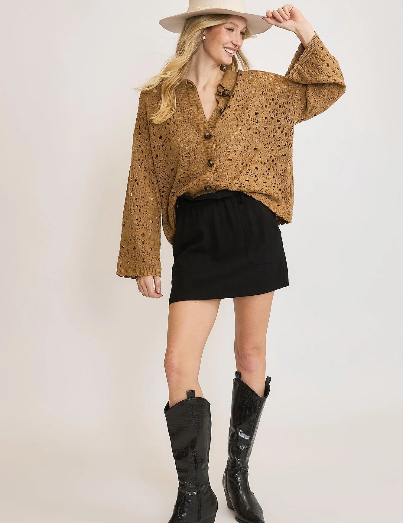 Umgee Crochet Button Down Knit Cardigan | Cardigans Daverri Fashions