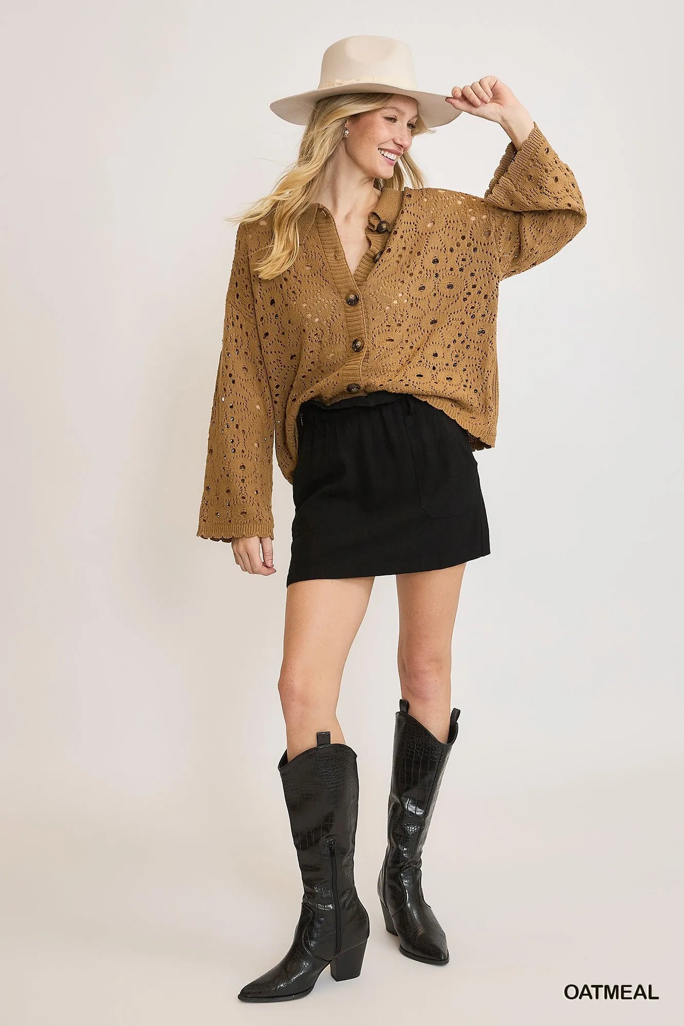 Umgee Crochet Button Down Knit Cardigan Cardigans
