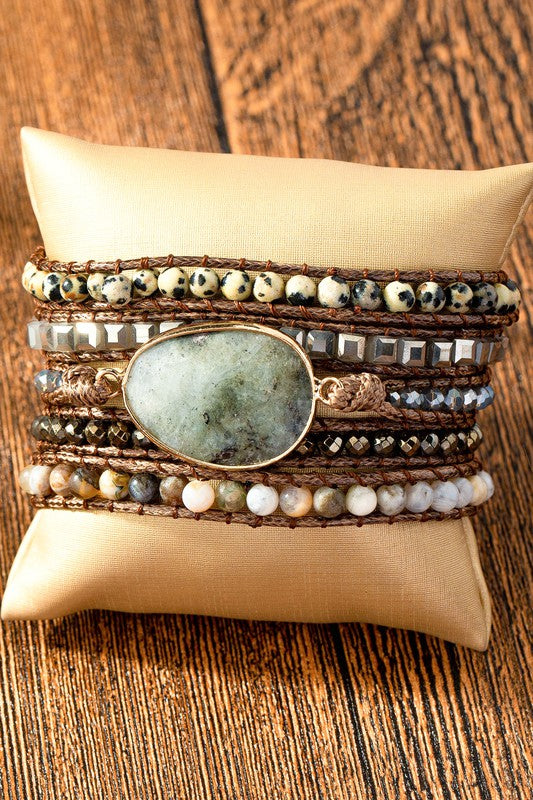 Natural Agate Stone Beaded Wrap Bracelet Bracelets