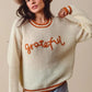 SO ME Thanksgiving Grateful Lettering Stitch Sweater CREAM Sweaters