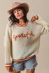 SO ME Thanksgiving Grateful Lettering Stitch Sweater CREAM Sweaters