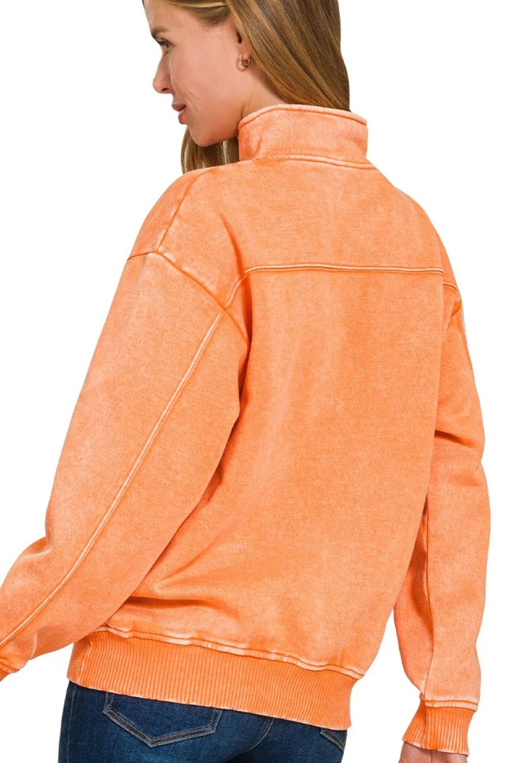 Zenana Acid Wash Fleece Quarter Zip Pullover Sweatshirt Sweatshirts