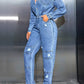 Distressed Long Sleeve Denim Jumpsuit - DAVERRI FASHIONS