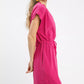 Fuchsia Umgee linen blend scallop hem mini dress with drawstring waist