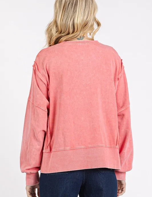 Mittoshop Side Slit Exposed Seam Round Neck Sweatshirt | Daverri Fashions