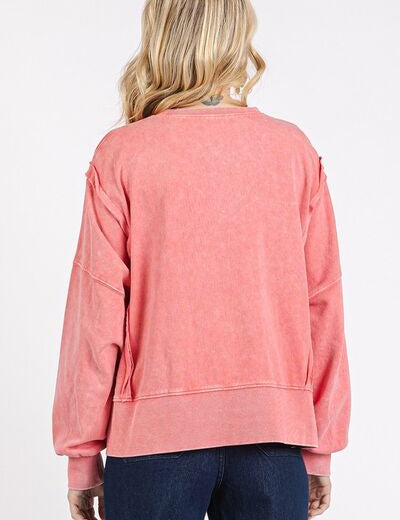 Mittoshop Side Slit Exposed Seam Round Neck Sweatshirt