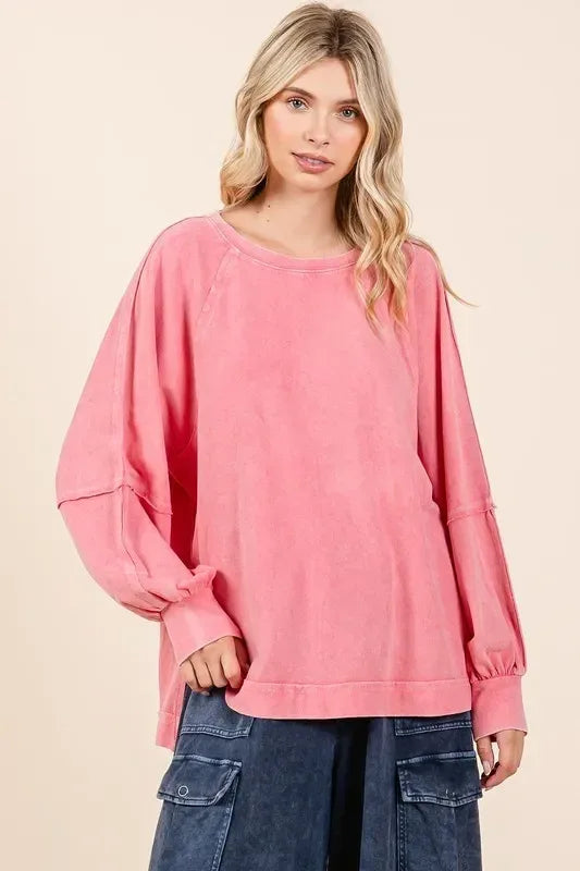 Mittoshop Mineral Wash Raglan Long Sleeve Oversized Top - DAVERRI FASHIONS
