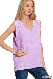 Zenana Double Gauze Raw Edge Acid Washed Tank | Daverri Fashions
