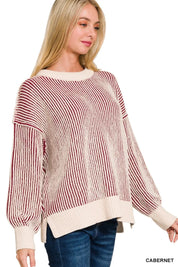 Zenana Two Tone Crewneck Sweater | Sweaters Daverri Fashions