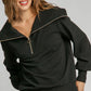 Umgee Full Size Ribbed Knit Half Zipper Sweatshirt Plus Size
