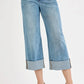 RISEN Full Size Tummy Control High Rise Ankle Wide Cuffed Jeans - DAVERRI FASHIONS