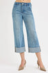 RISEN Full Size Tummy Control High Rise Ankle Wide Cuffed Jeans - DAVERRI FASHIONS