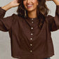 Brown SO ME 3D floral embroidered button-down cropped blouse