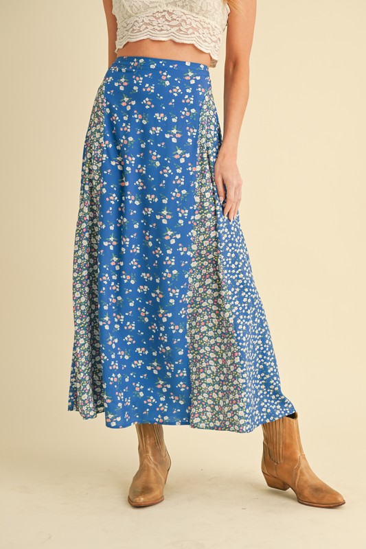 Aemi + Co Floral Elastic Waist Maxi Skirt