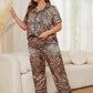 Plus Size Leopard Short Sleeve Top and Pants Lounge Set - DAVERRI FASHIONS
