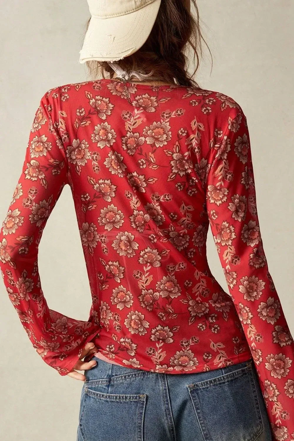 Floral Button-Front Shirt with Bell Sleeves - DAVERRI FASHIONS
