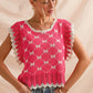 SO ME Bow Ribbon Pattern Sweater Top with Back Key Hole FUCHSIA IVORY