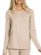 Zenana Microfiber Round Neck Top and Leggings Set | Loungewear Sets Daverri Fashions