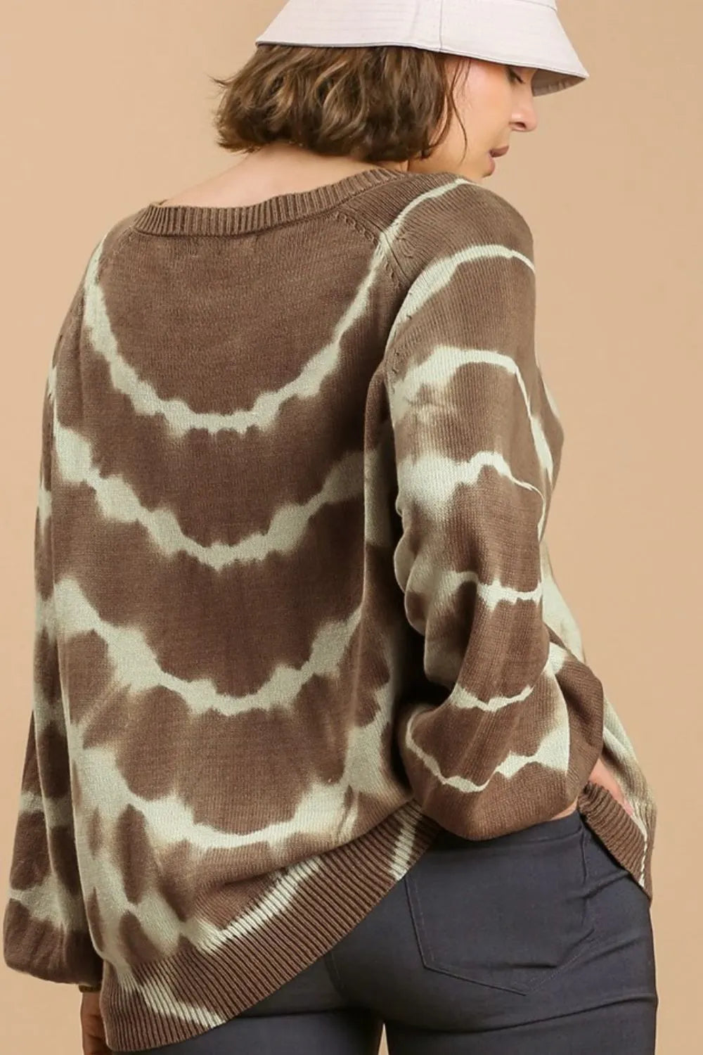 Umgee Full Size Ribbed Hem Tie Dye Round Neck Sweater Plus Size | Daverri Fashions