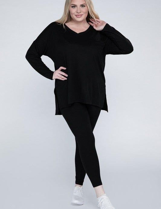 Zenana Plus Size Buttery Soft Loungewear Set BLACK Pants Sets