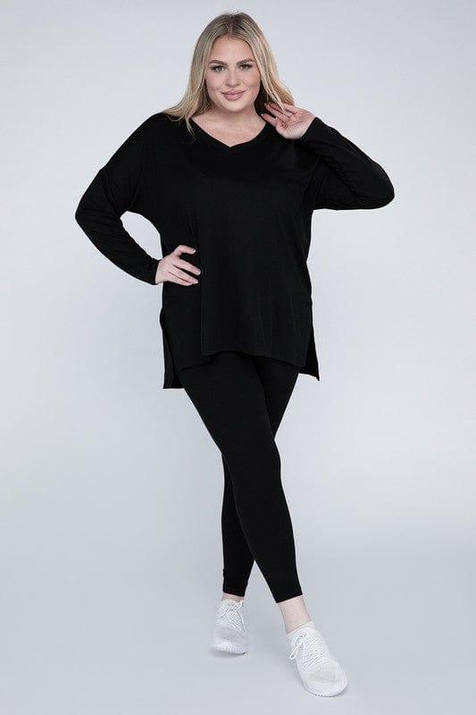 Zenana Plus Size Buttery Soft Loungewear Set BLACK Pants Sets