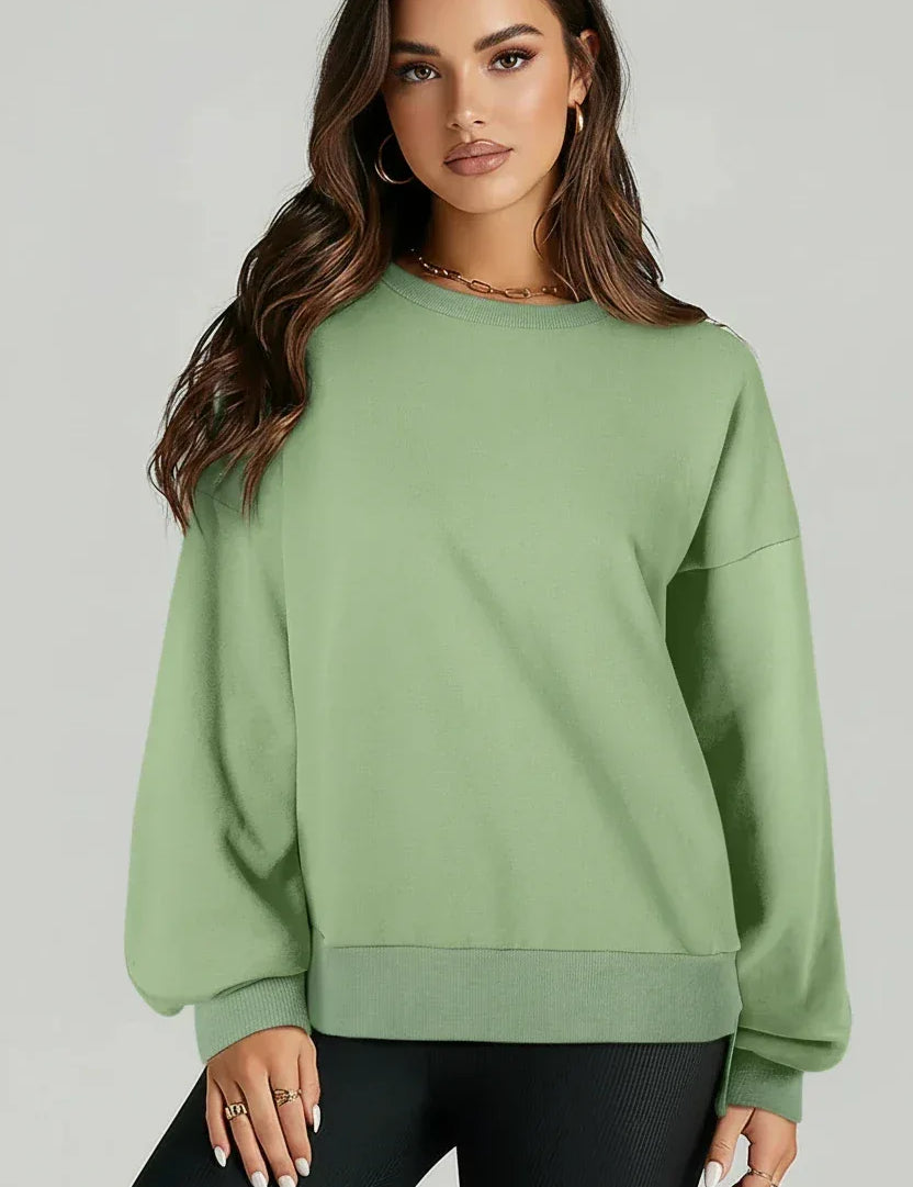 Round Neck Long Sleeve Sweatshirt - DAVERRI FASHIONS