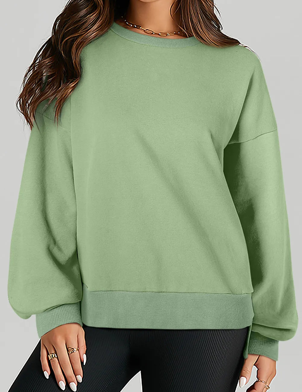 Gum Leaf Round Neck Long Sleeve Sweatshirt | Sweatshirts Daverri Fashions