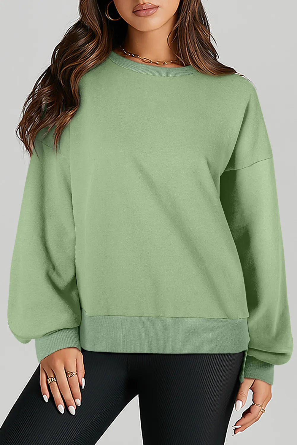 Gum Leaf Round Neck Long Sleeve Sweatshirt | Sweatshirts Daverri Fashions
