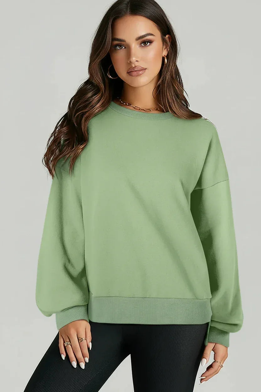 Round Neck Long Sleeve Sweatshirt - DAVERRI FASHIONS