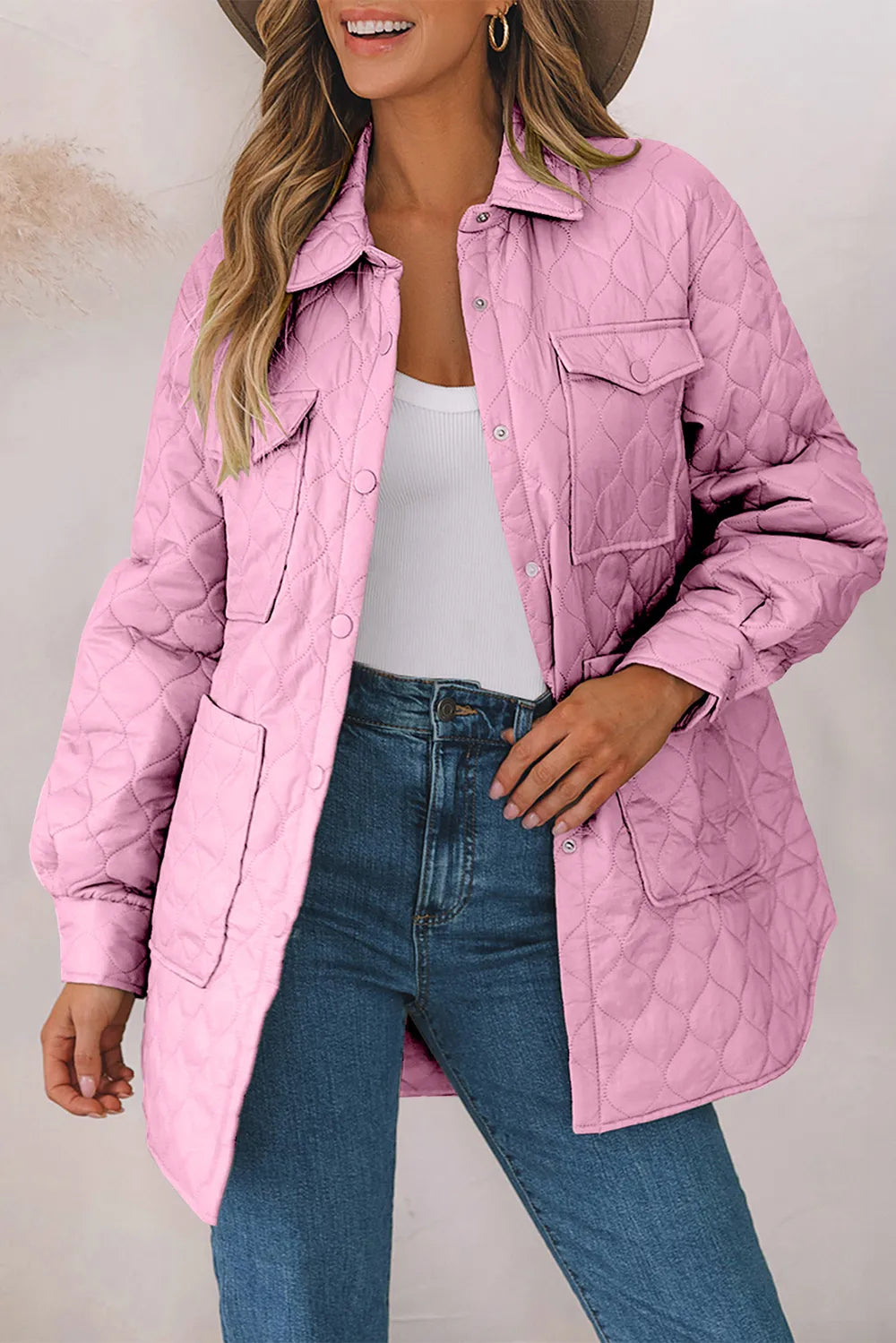 Pink Snap Down Collared Winter Coat | Coats Daverri Fashions