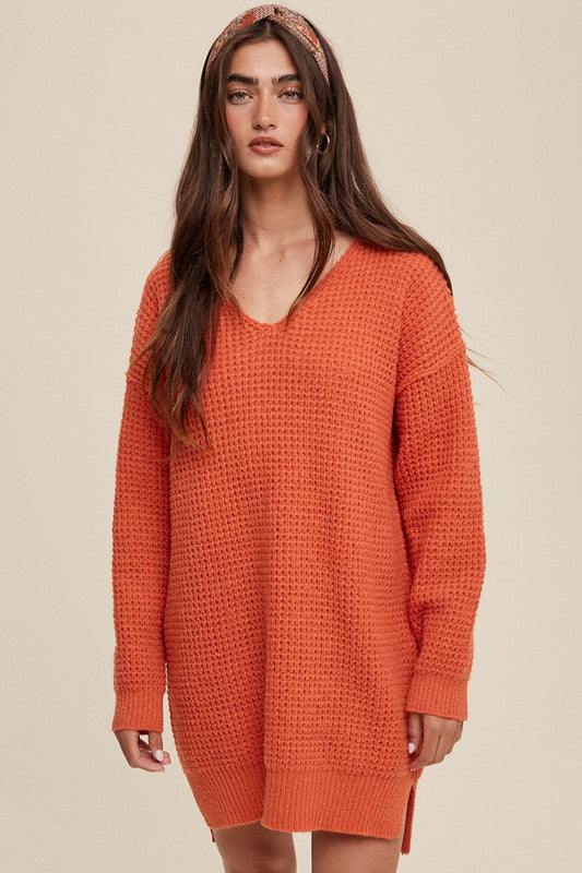 Slouchy V-neck Ribbed Knit Sweater Carrot M Sweaters