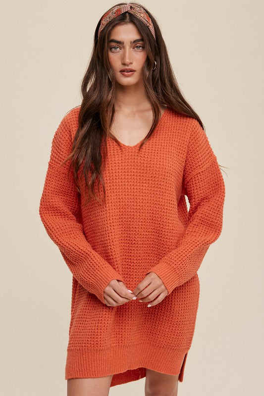 Slouchy V-neck Ribbed Knit Sweater Sweaters