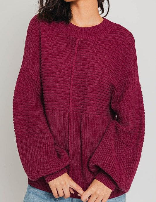 Ribbed Knitted Sweater WINE Tops