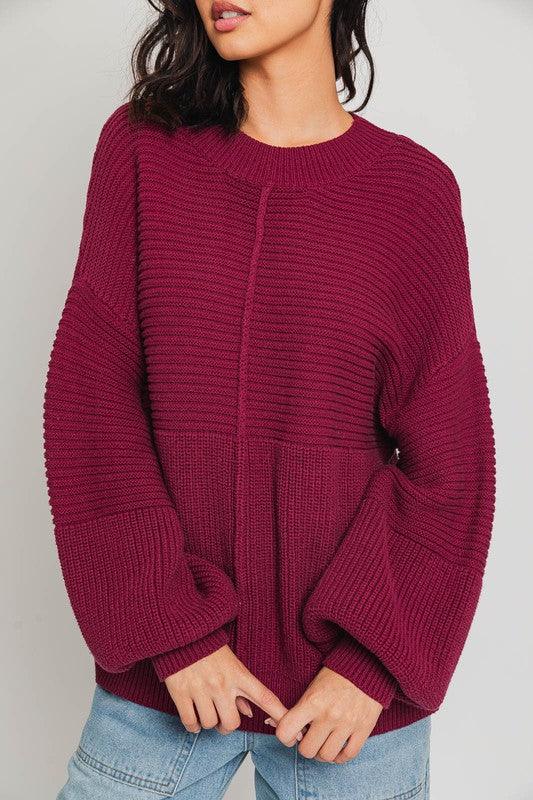 Ribbed Knitted Sweater WINE Tops