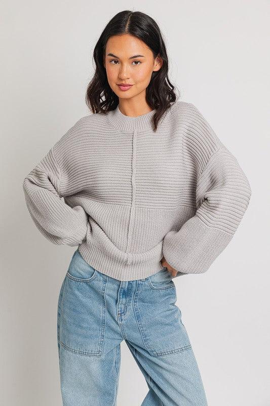 Ribbed Knitted Sweater H GREY Tops