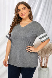 Plus Size Striped V-Neck Tee Shirt | T-Shirts Daverri Fashions