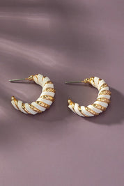 Leather cord wrapped texture hoop earrings White one size Earrings