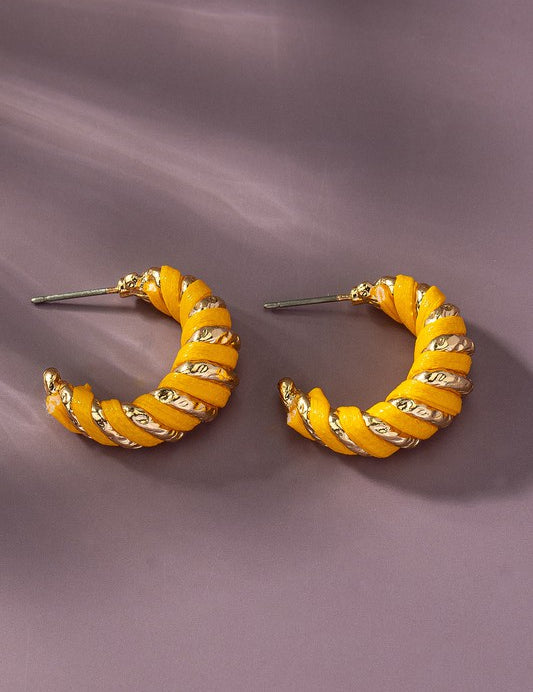 Leather cord wrapped texture hoop earrings Mustard one size Earrings