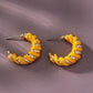 Leather cord wrapped texture hoop earrings Mustard one size Earrings