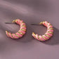 Leather cord wrapped texture hoop earrings Pink one size Earrings