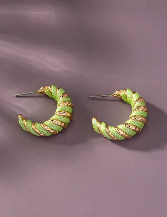 Leather cord wrapped texture hoop earrings sage one size Earrings