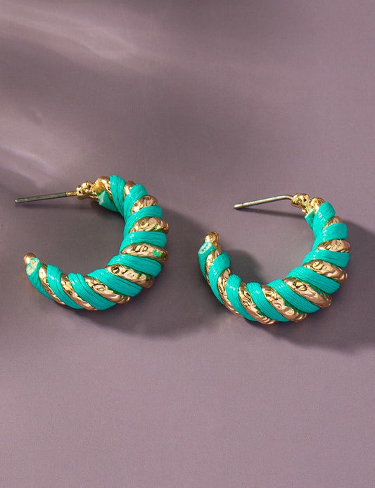 Leather cord wrapped texture hoop earrings TURQUOISE one size Earrings