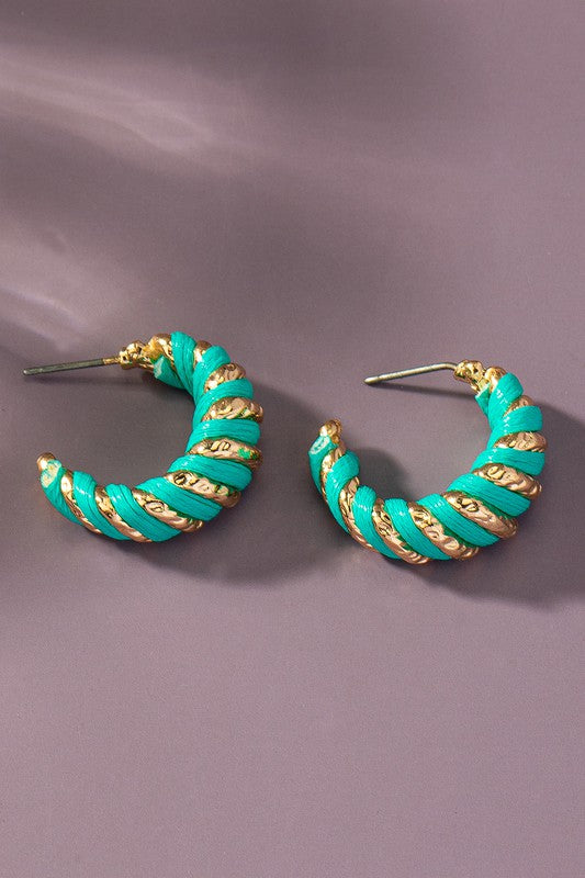 Leather cord wrapped texture hoop earrings TURQUOISE one size Earrings