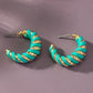 Leather cord wrapped texture hoop earrings TURQUOISE one size Earrings