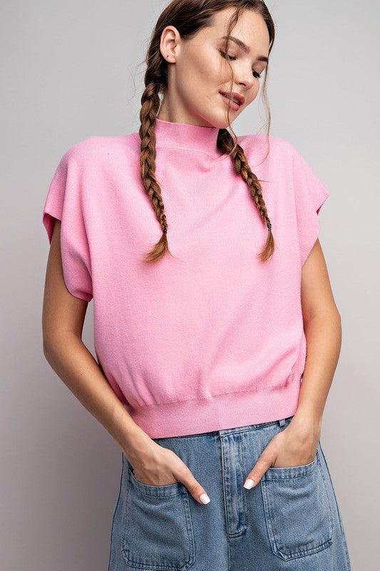 Mock Neck Short Sleeve Top BABY PINK Shirts & Tops