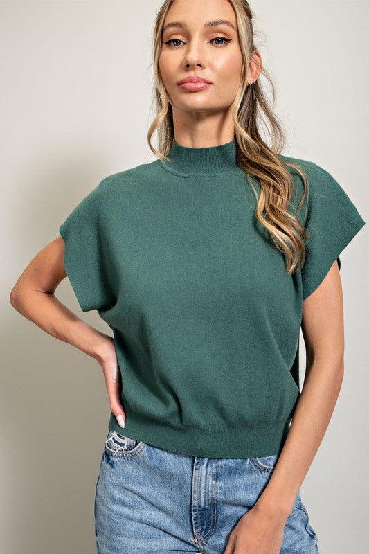 Mock Neck Short Sleeve Top HUNTER GREEN Shirts & Tops