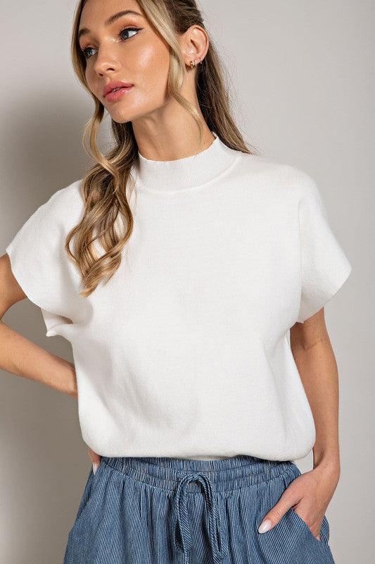 Mock Neck Short Sleeve Top OFF WHITE Shirts & Tops